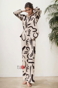 Cream Scribble Co - ord Set - Navvi.in