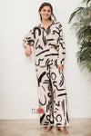 Cream Scribble Co - ord Set - Navvi.in