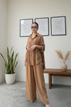 Stylish Brown Ruffle Shirt & Wide-Leg Pants Co-ord Set