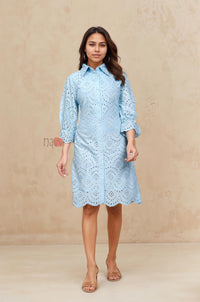 Sky Bloom Schiffli Shirt Dress