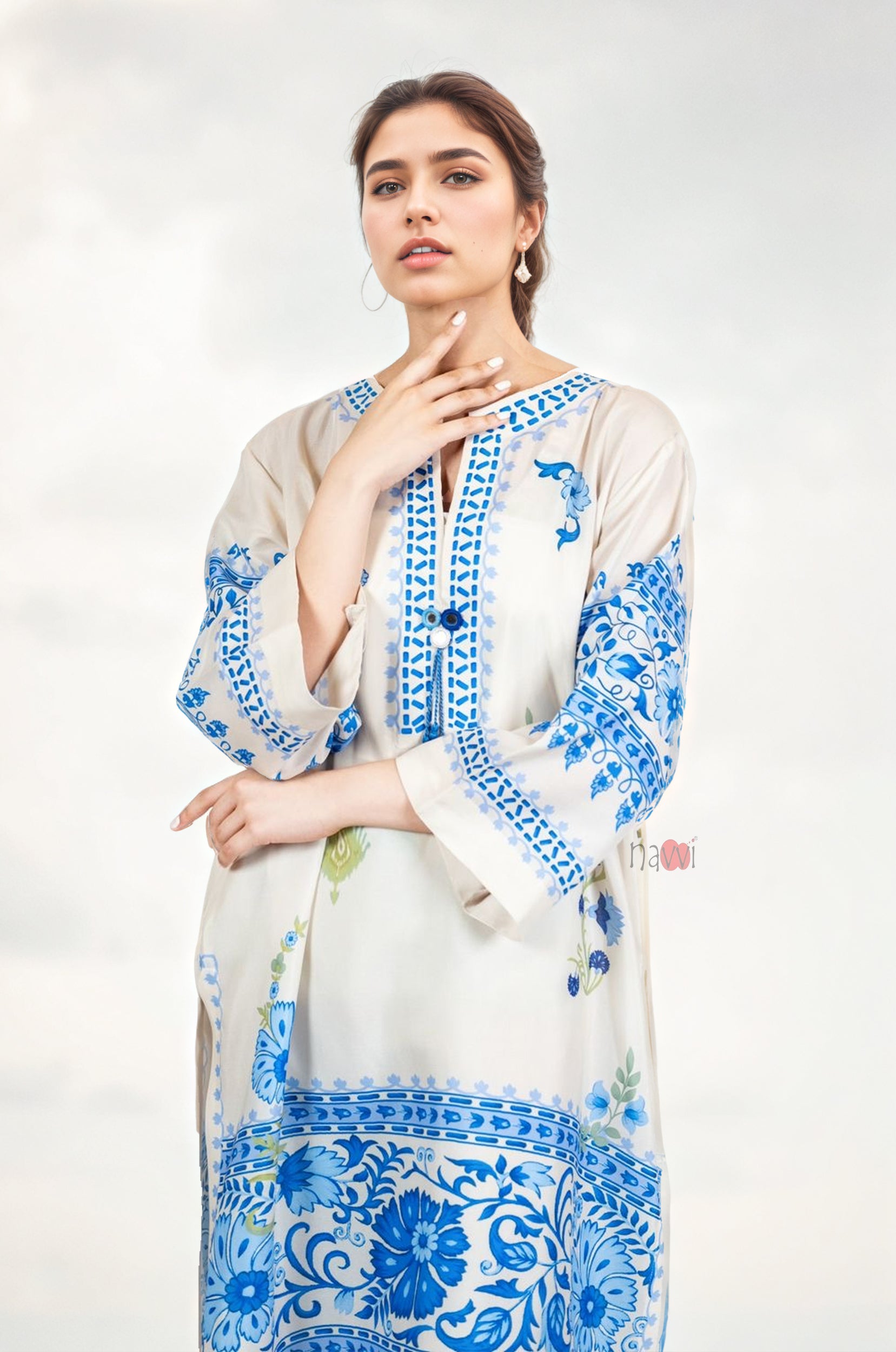 Sky Petals Printed Lawn Kurta Set