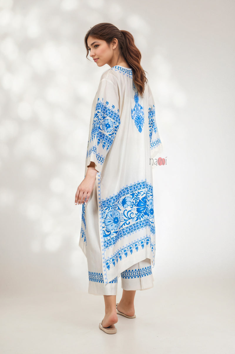 Sky Petals Printed Lawn Kurta Set