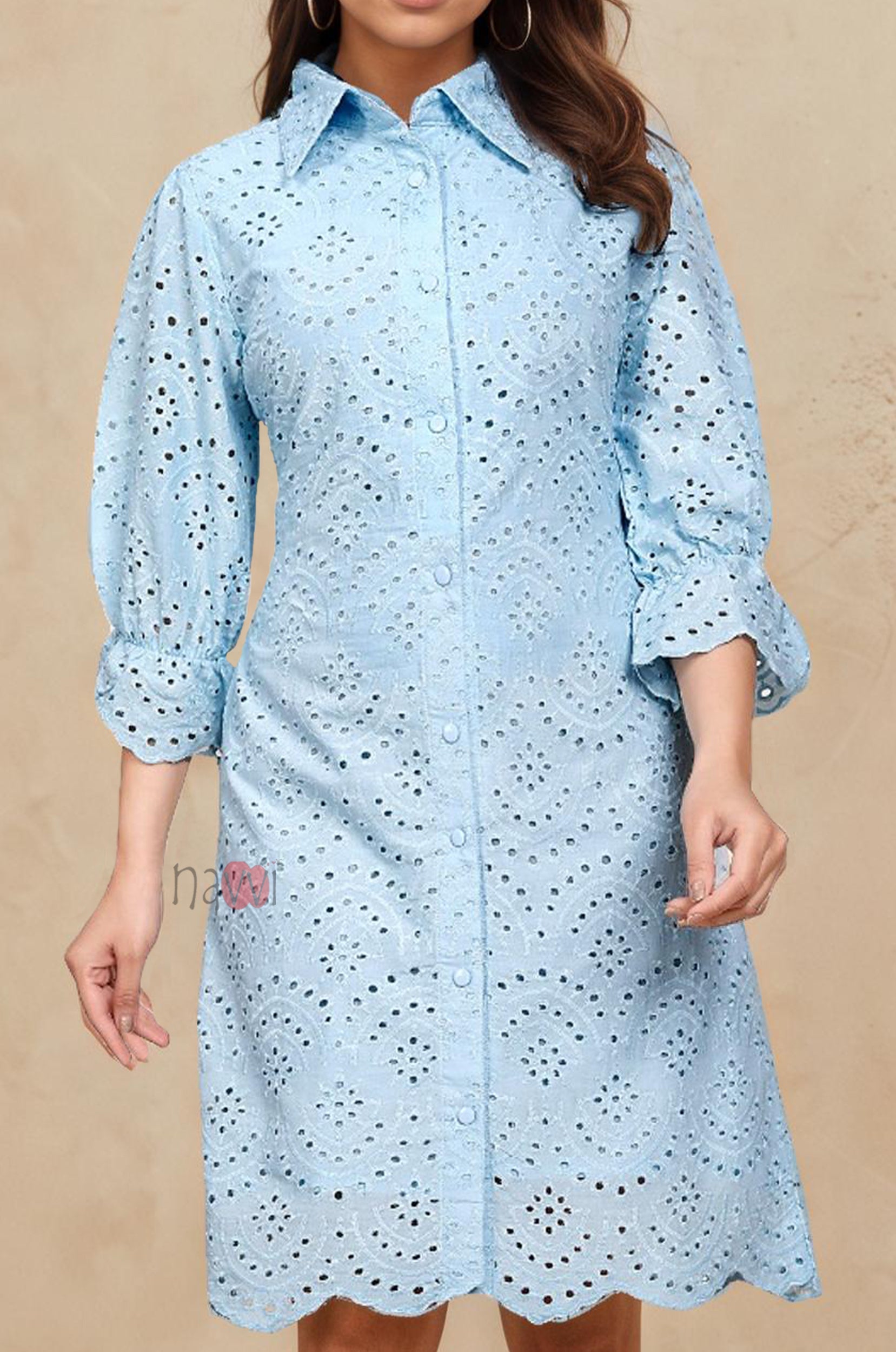 Sky Bloom Schiffli Shirt Dress