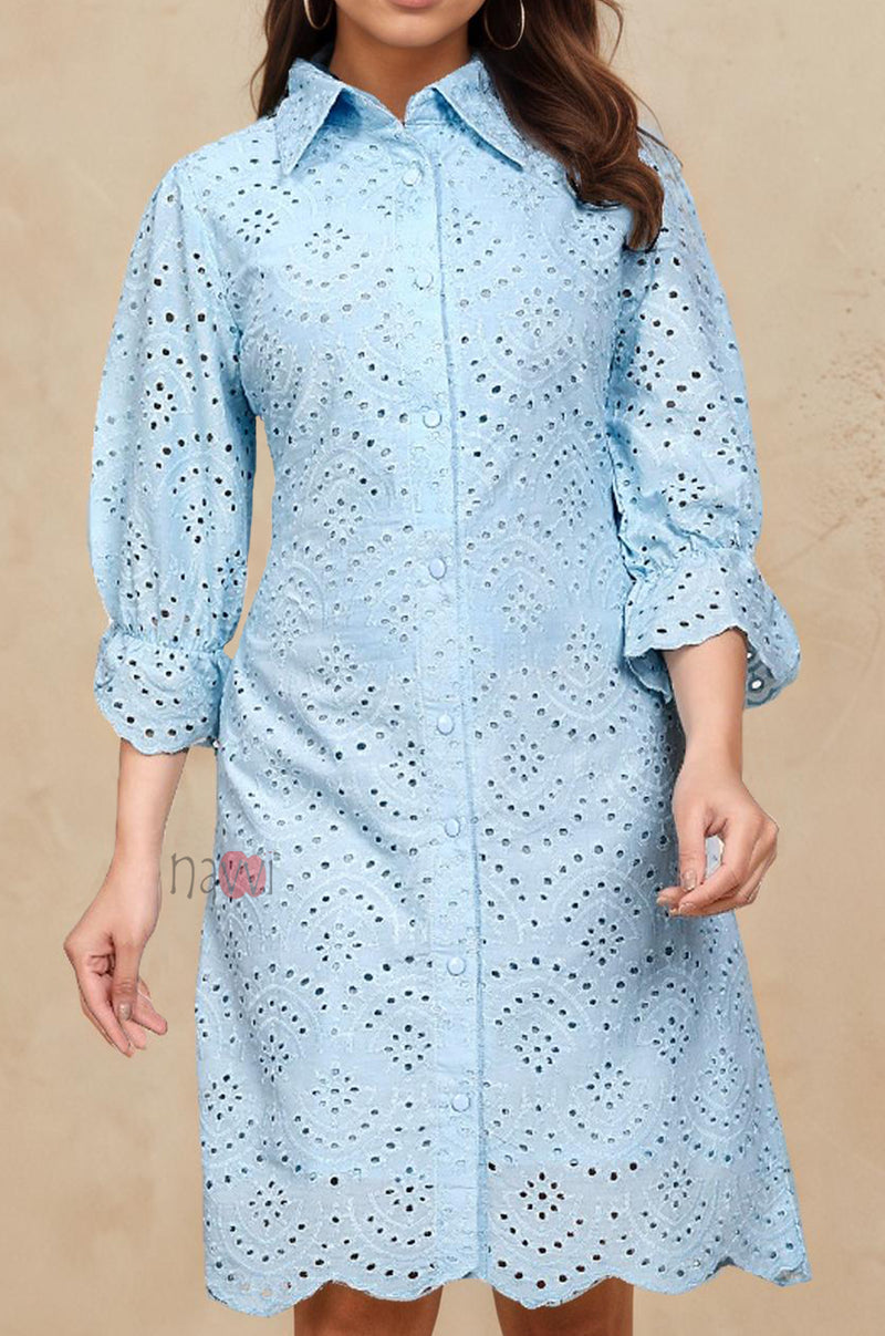 Sky Bloom Schiffli Shirt Dress
