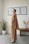 Stylish Brown Ruffle Shirt & Wide-Leg Pants Co-ord Set