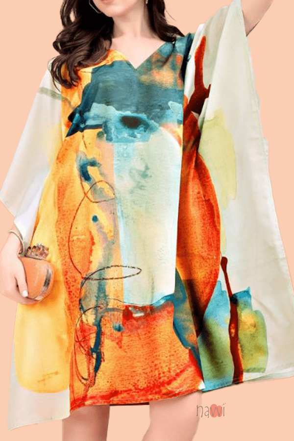 Digital Print Short Kaftan Dress - Navvi.in