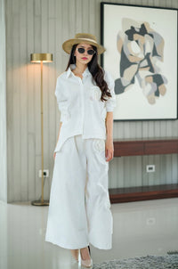 Elegant White 3D Floral Co-Ord Set