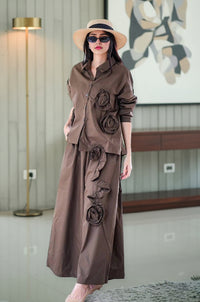 Elegant White 3D Floral Co-Ord Set