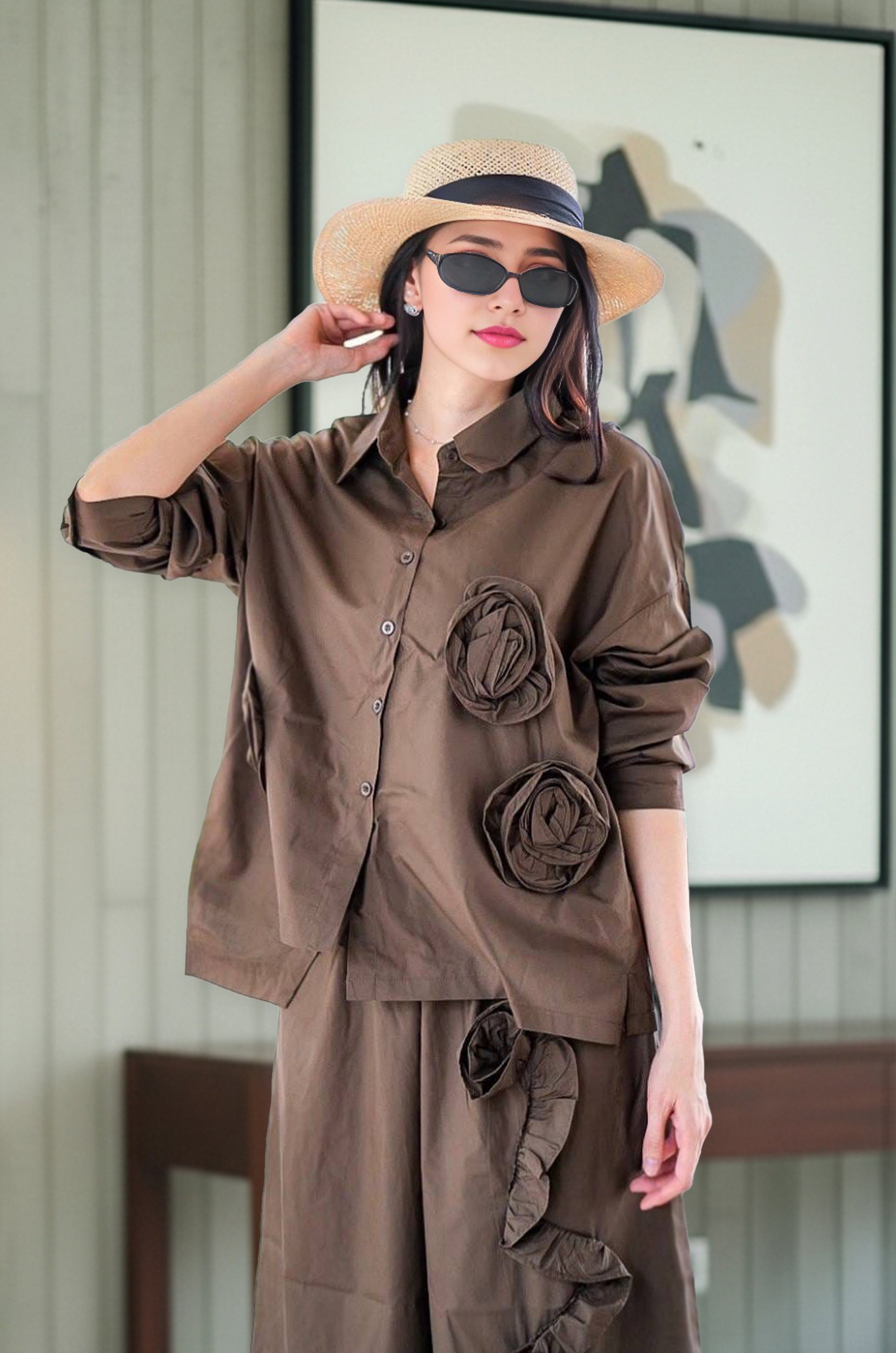 Elegant White 3D Floral Co-Ord Set