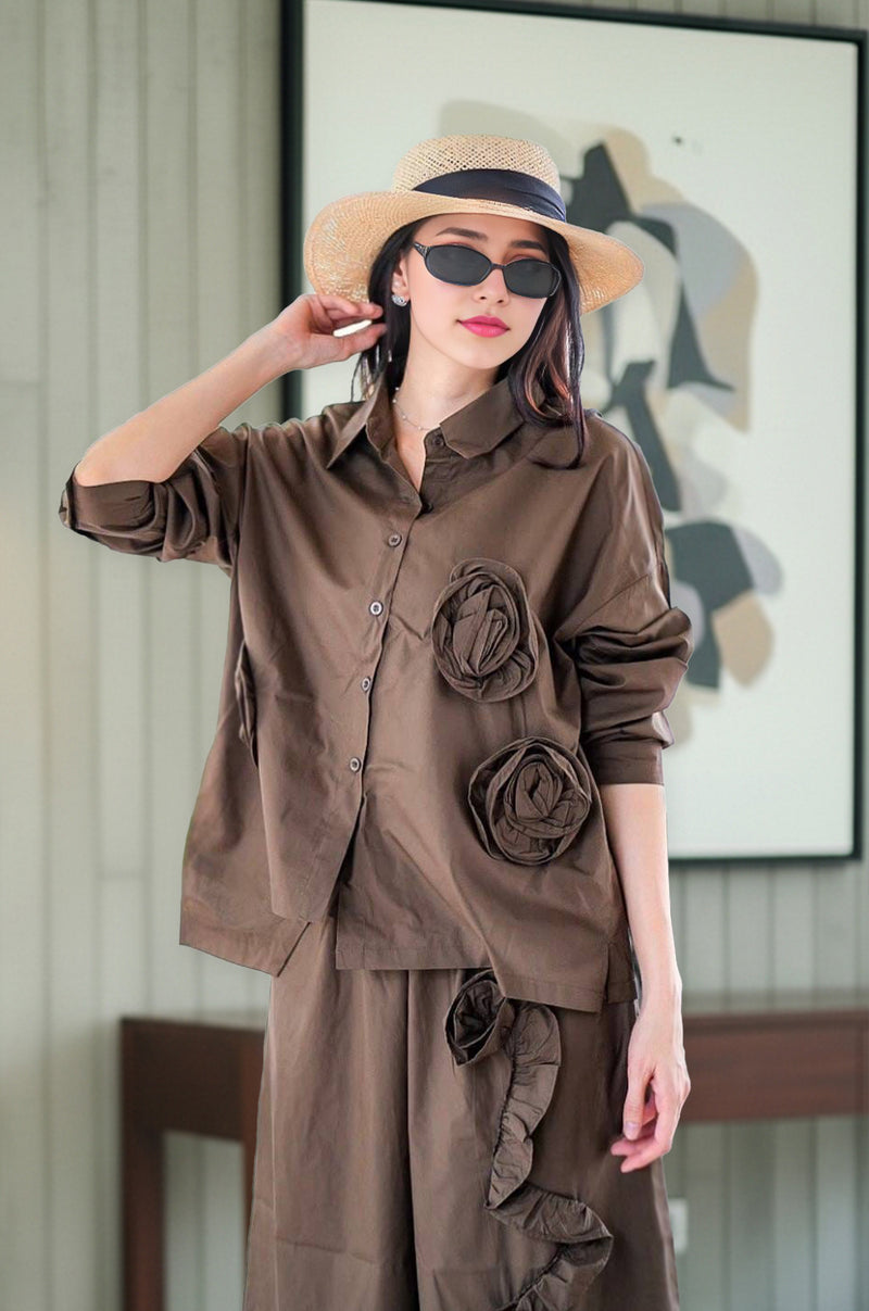 Elegant White 3D Floral Co-Ord Set