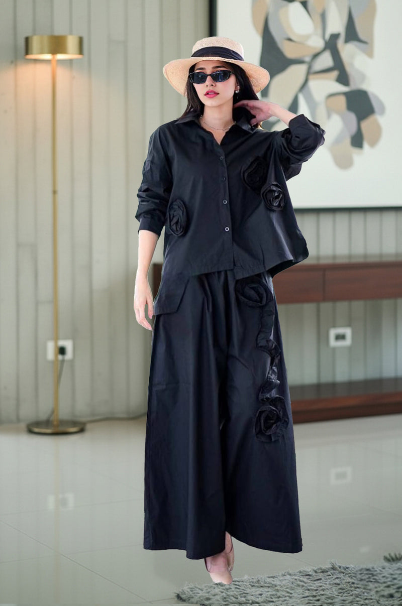 Elegant White 3D Floral Co-Ord Set