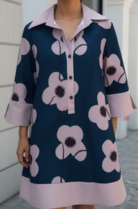 Midnight Bloom Contrast Shirt Dress