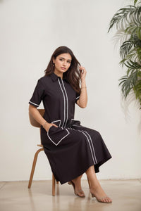 Contrast Piped Shirt Dress