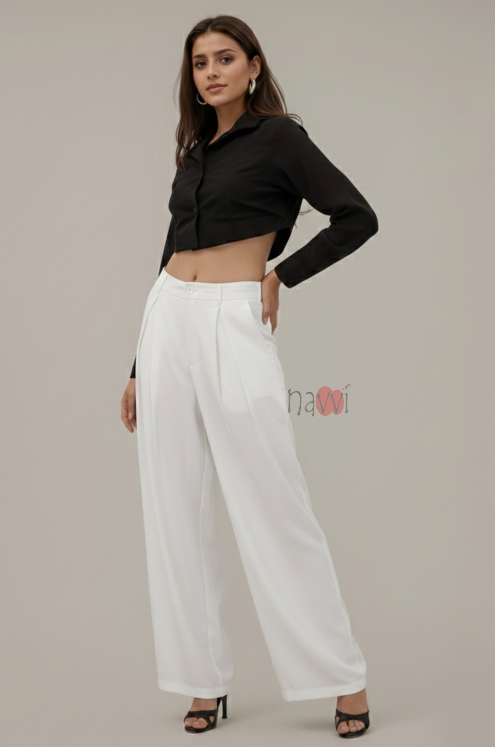 Elegant Pleated Wide Leg Pants - Navvi.in
