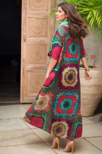 Floral Mosaic Print Longline Shirt Dress