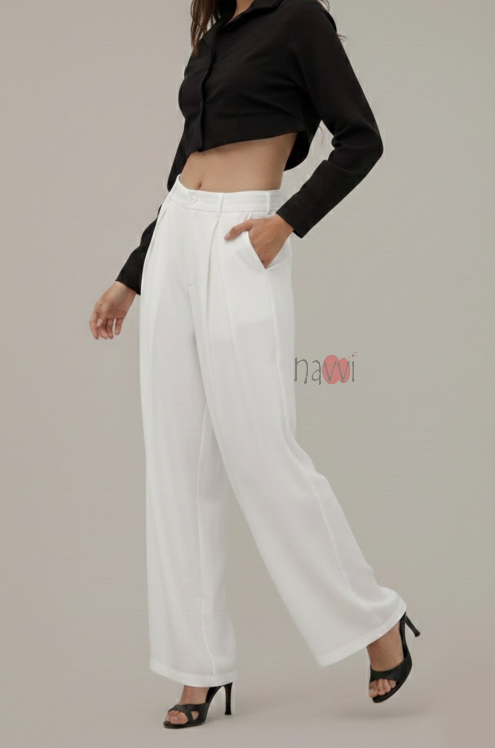 Elegant Pleated Wide Leg Pants - Navvi.in