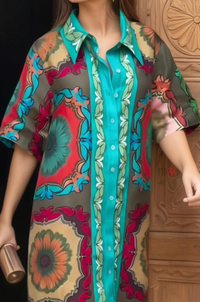 Floral Mosaic Print Longline Shirt Dress