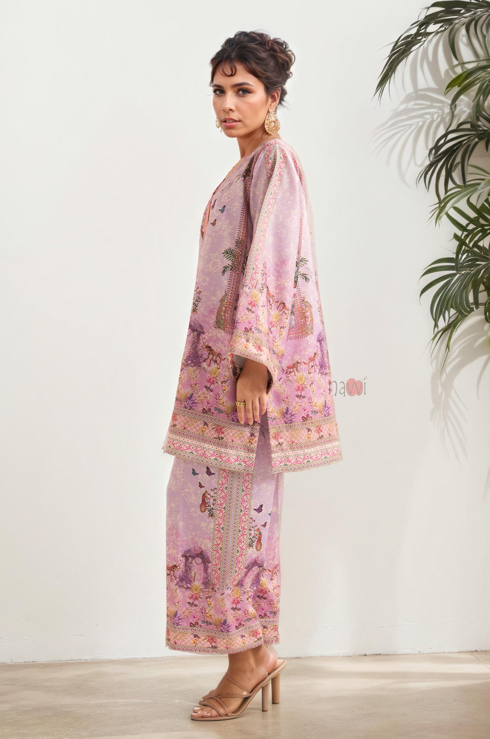 Pastel Lilac Mughal Art Print Tunic Set