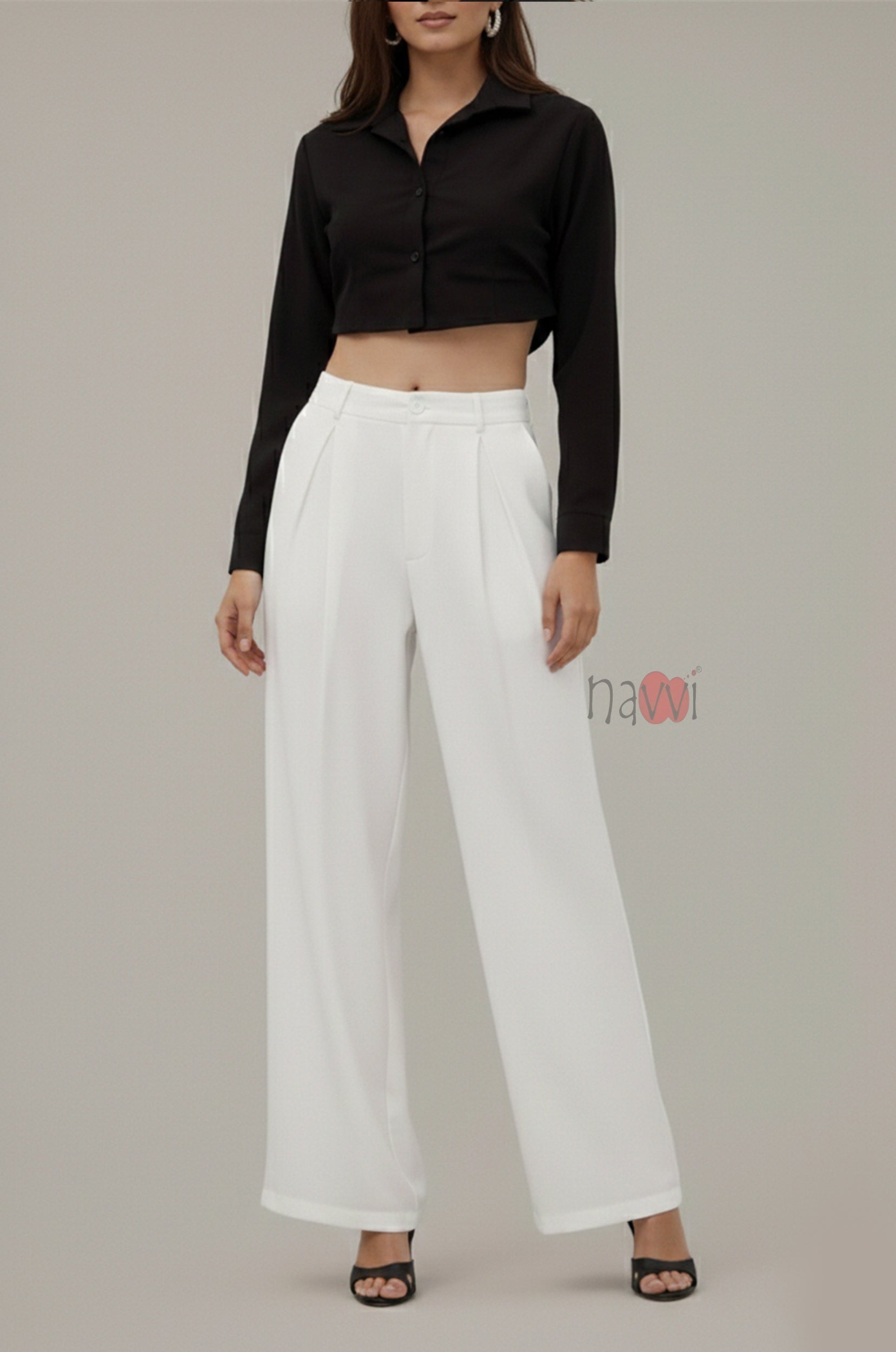 Elegant Pleated Wide Leg Pants - Navvi.in