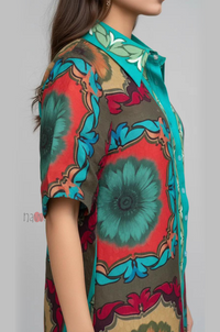 Floral Mosaic Print Longline Shirt Dress