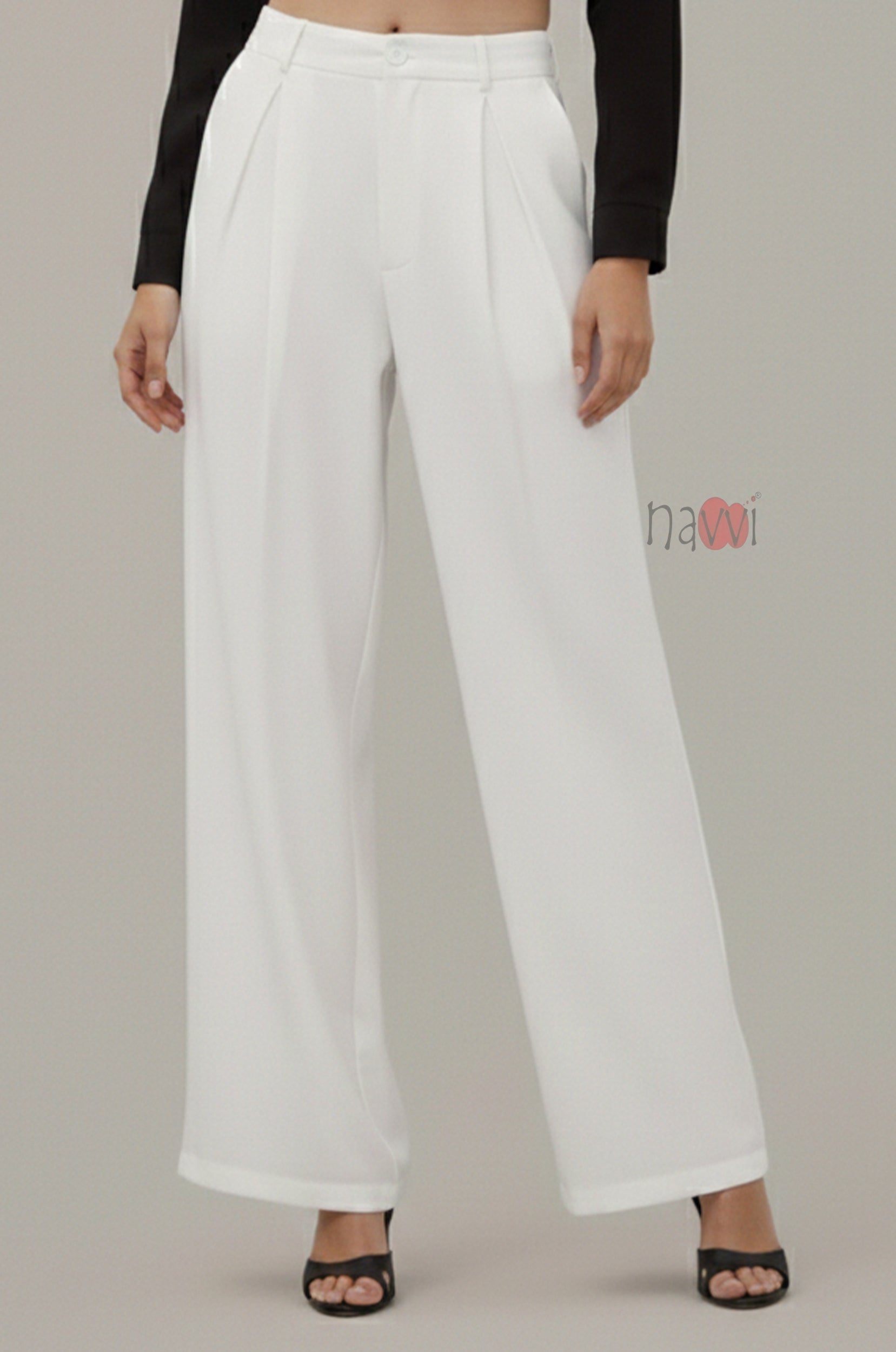 Elegant Pleated Wide Leg Pants - Navvi.in