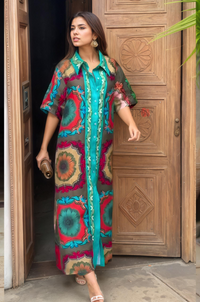 Floral Mosaic Print Longline Shirt Dress