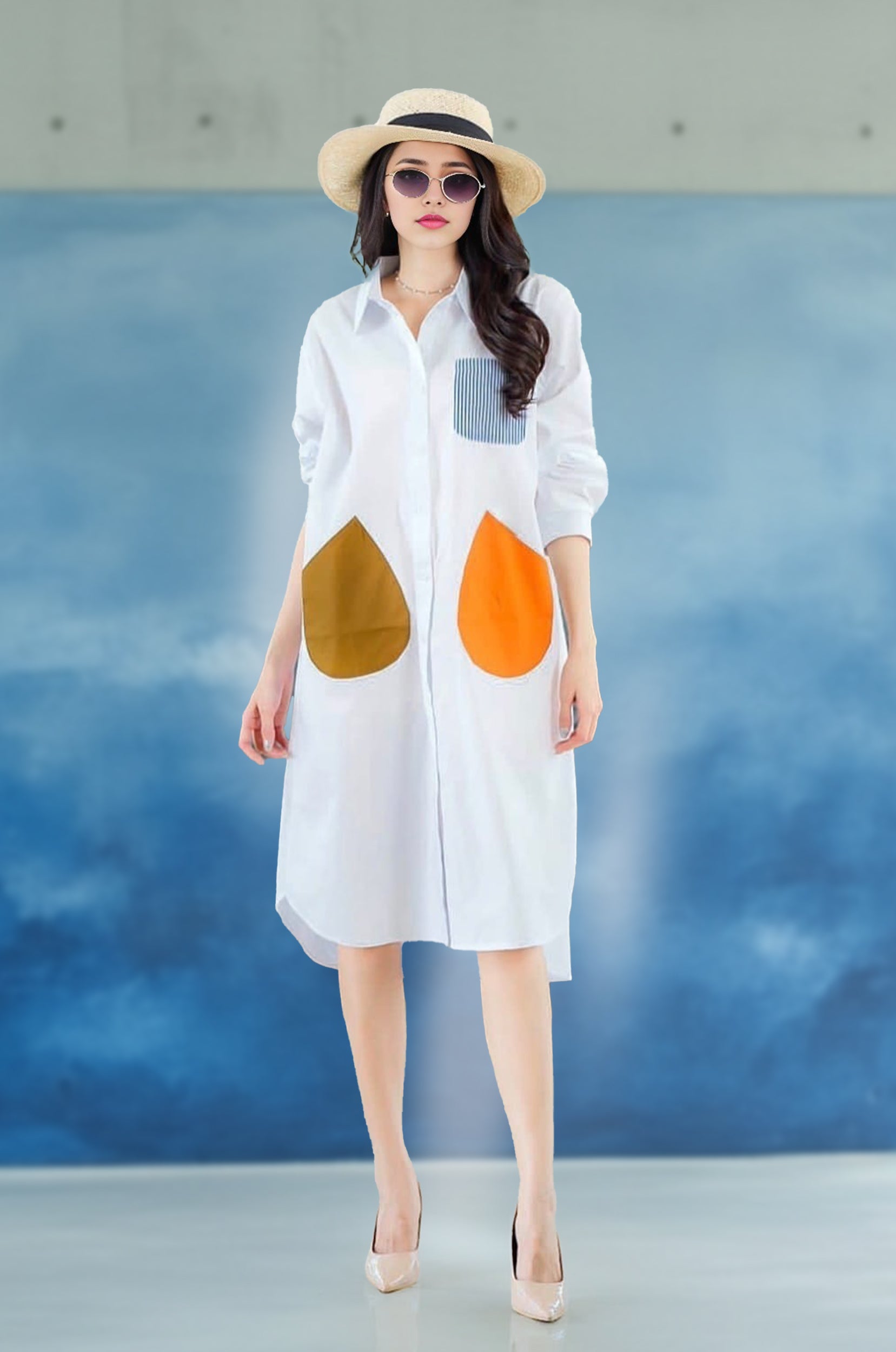 Resort Wear Wide-Fit Appliqued Shirt Dress