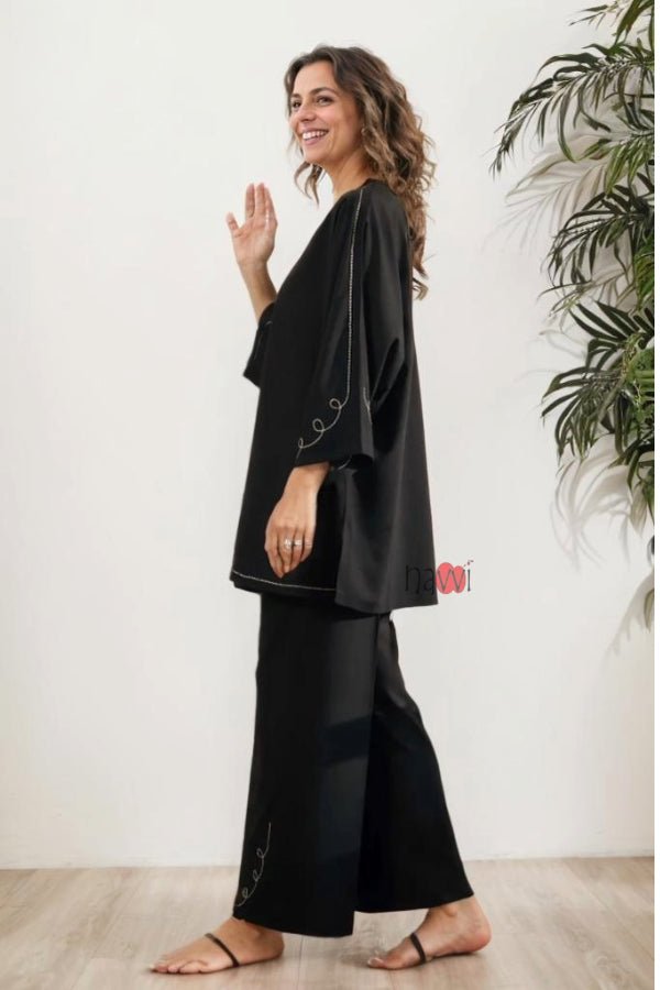 Elegant Black Embroidered Co - Ord Set - Navvi.in