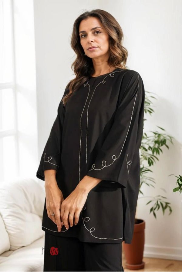 Elegant Black Embroidered Co - Ord Set - Navvi.in