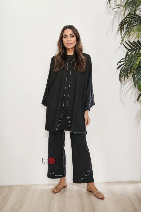 Elegant Black Embroidered Co - Ord Set - Navvi.in