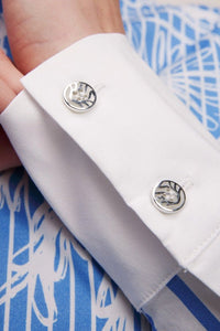 Elegant Blue Pinstripe Floral Printed Shirt Dress - Navvi.in