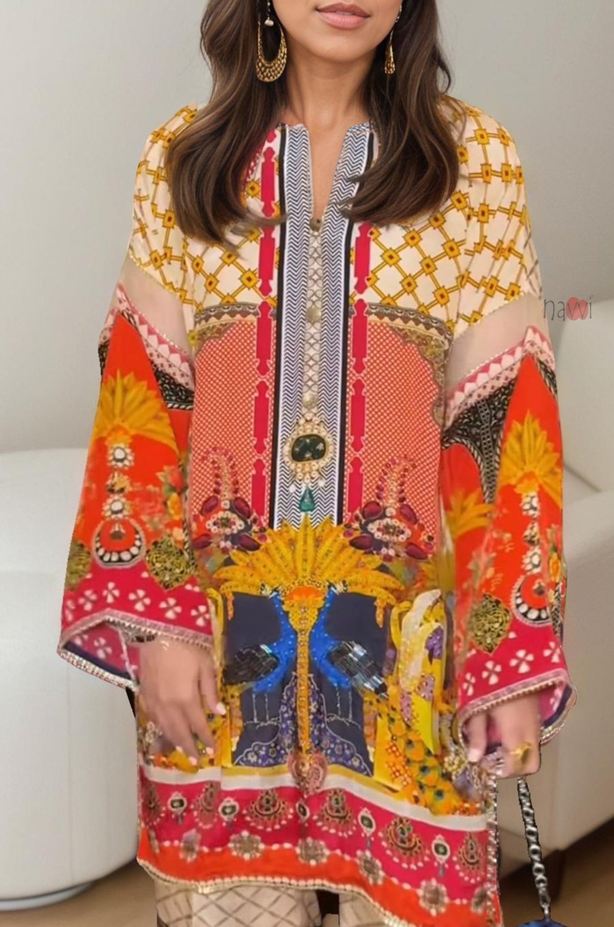 Elegant Festive Kurta Set – Artistic Print and Bold Colors - Navvi.in