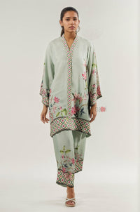Elegant Pastel Green Floral Coord Set - Navvi.in