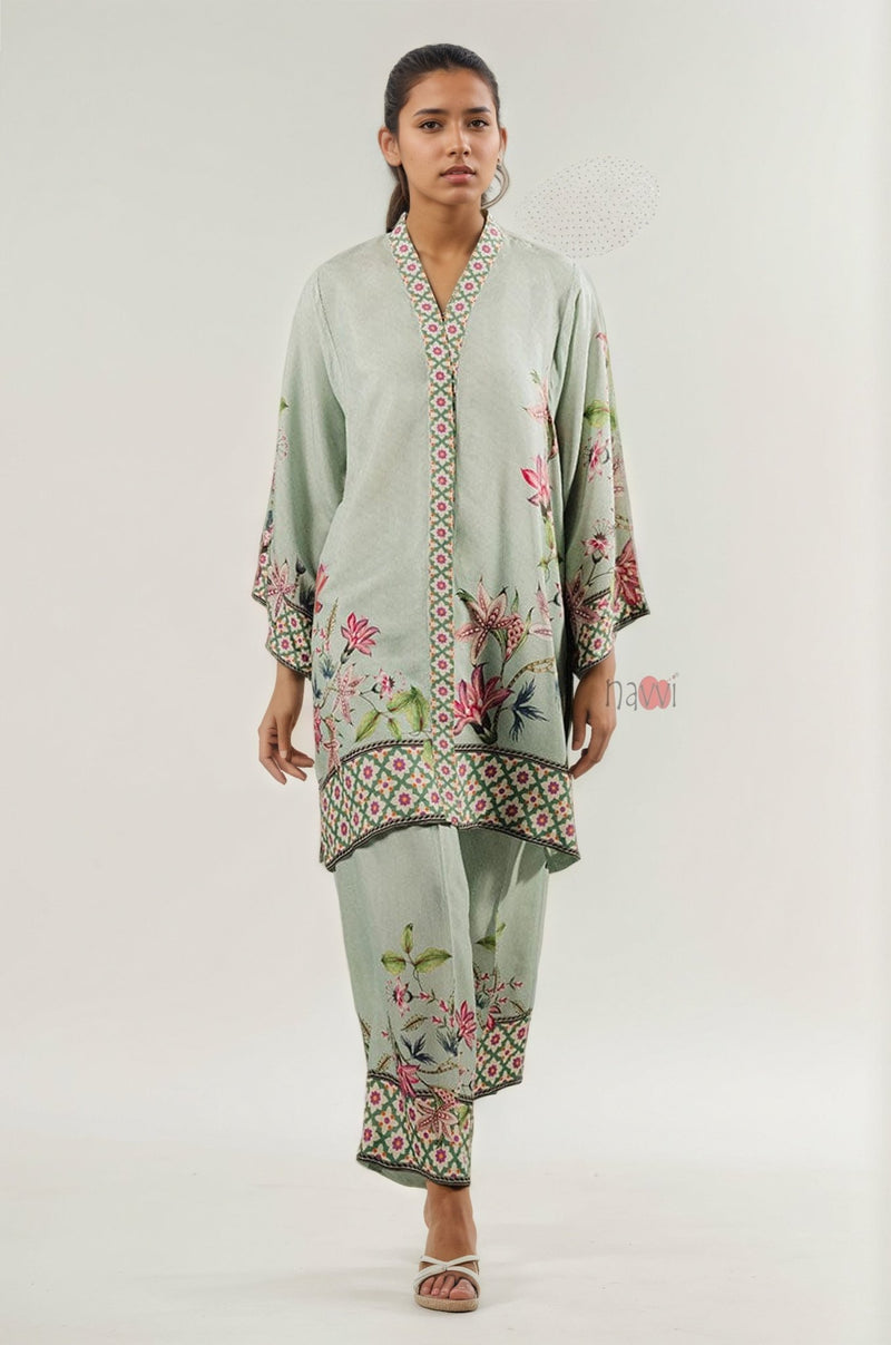 Elegant Pastel Green Floral Coord Set - Navvi.in