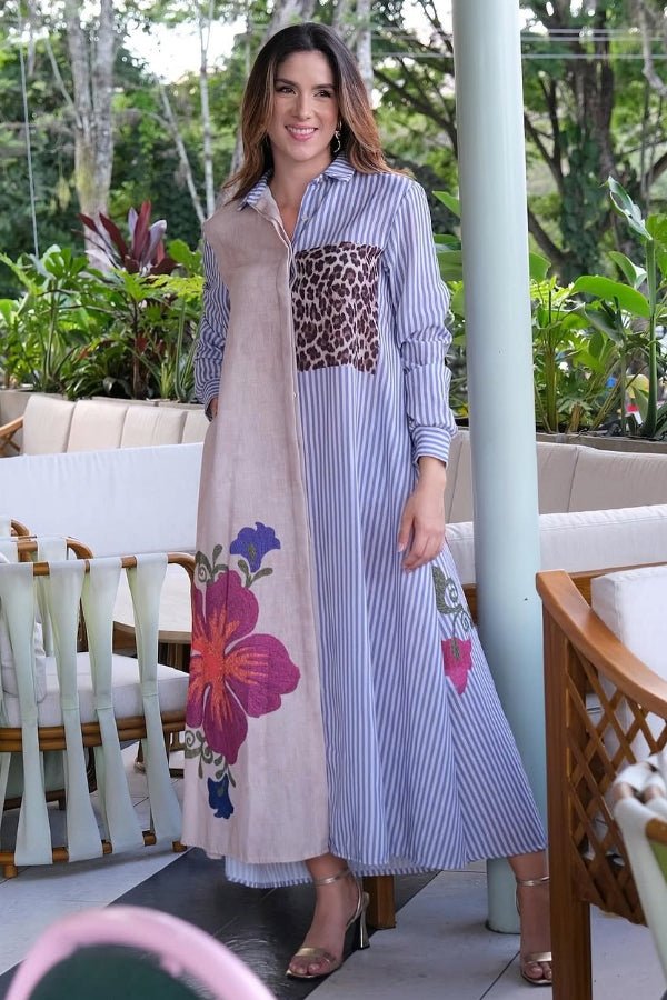 Elegant Peacock & Floral Printed Dress - Navvi.in