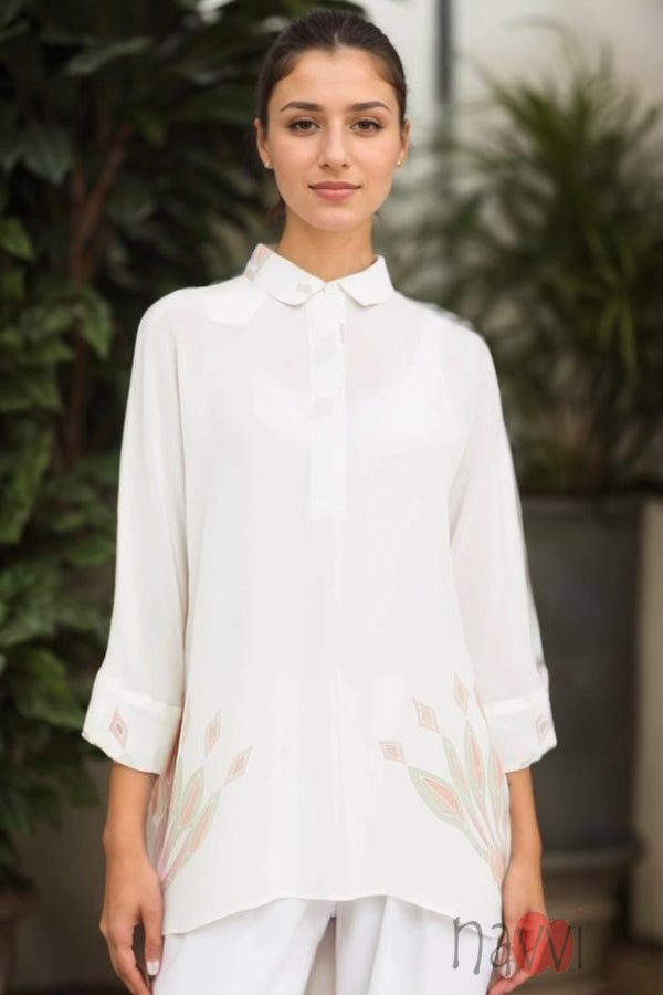 Elegant White Button - Down Shirt - Navvi.in