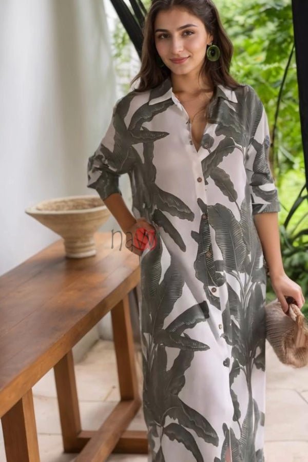 Emerald Floral Shirt Style Dress - Navvi.in