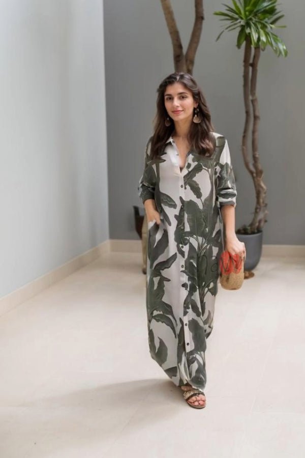 Emerald Floral Shirt Style Dress - Navvi.in