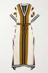 Elegant Mustard & Black Striped Kaftan Dress with Belt