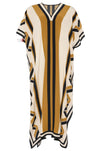 Elegant Mustard & Black Striped Kaftan Dress with Belt