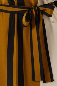 Elegant Mustard & Black Striped Kaftan Dress with Belt