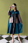 Oversized Geometric Color Block Shirt Dress