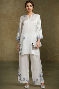 Ivory Blue Floral Kurta Co-Ord Set