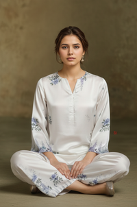 Ivory Blue Floral Kurta Co-Ord Set