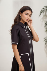 Contrast Piped Shirt Dress