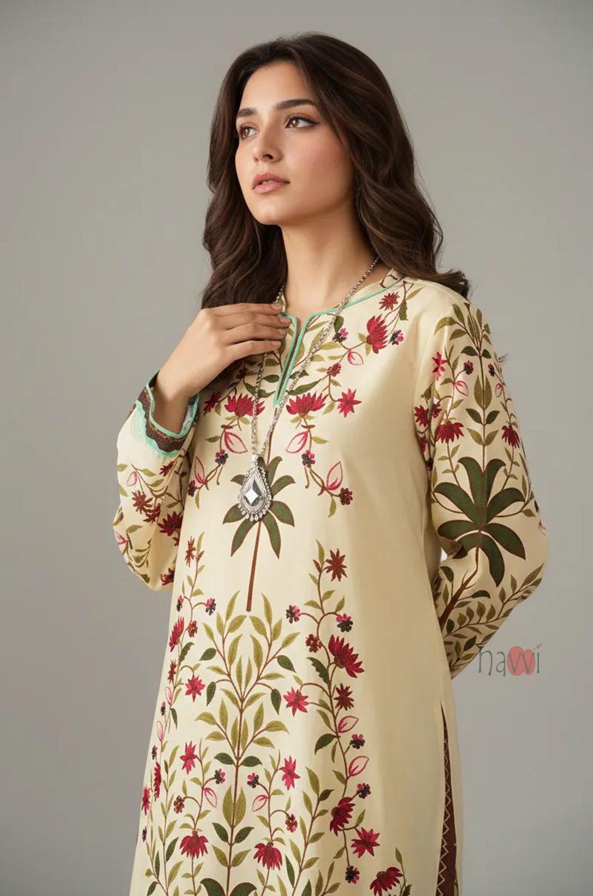 Elegant Beige Printed Kurta Set - Navvi.in