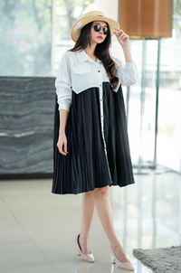 Two-Tone Button-Down Midi Shirt Dress