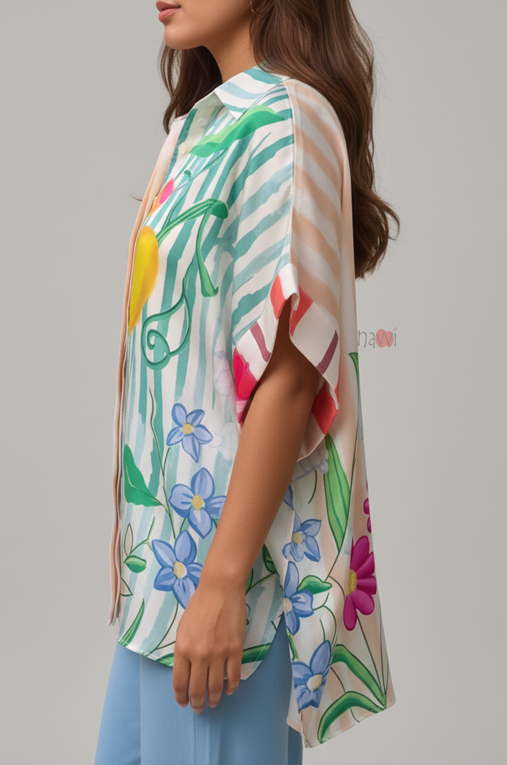 Painterly Floral Oversized Shirt Dress-Relaxed Chic Fit