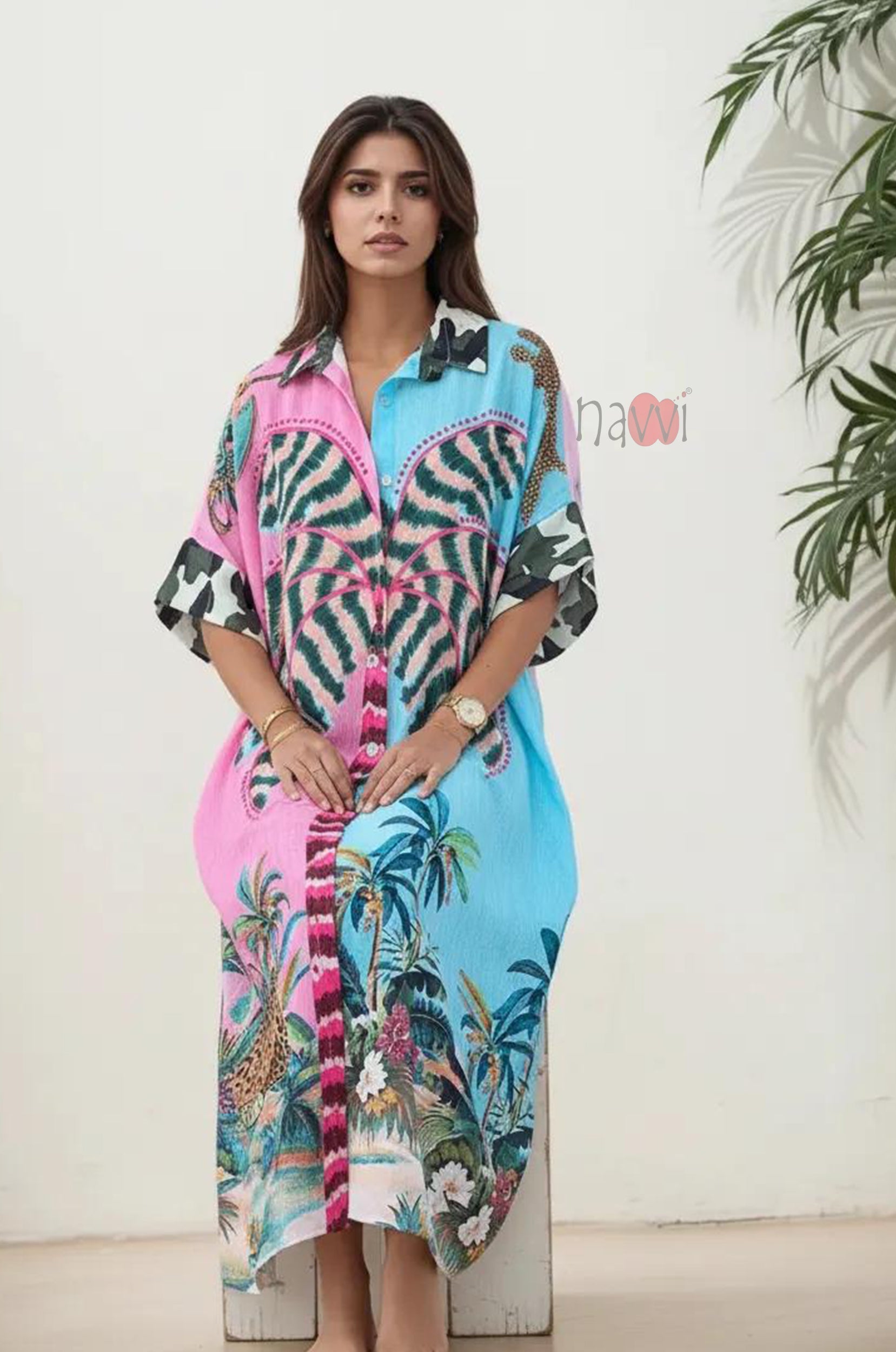 Bold Jungle Print Shirt Dress - Navvi.in
