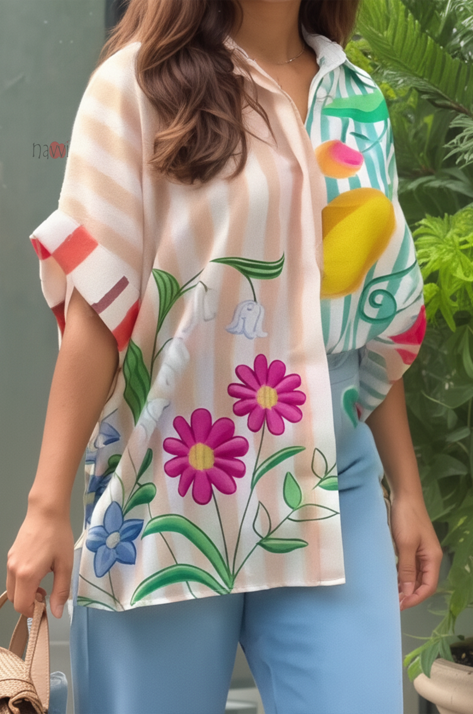 Painterly Floral Oversized Shirt Dress-Relaxed Chic Fit